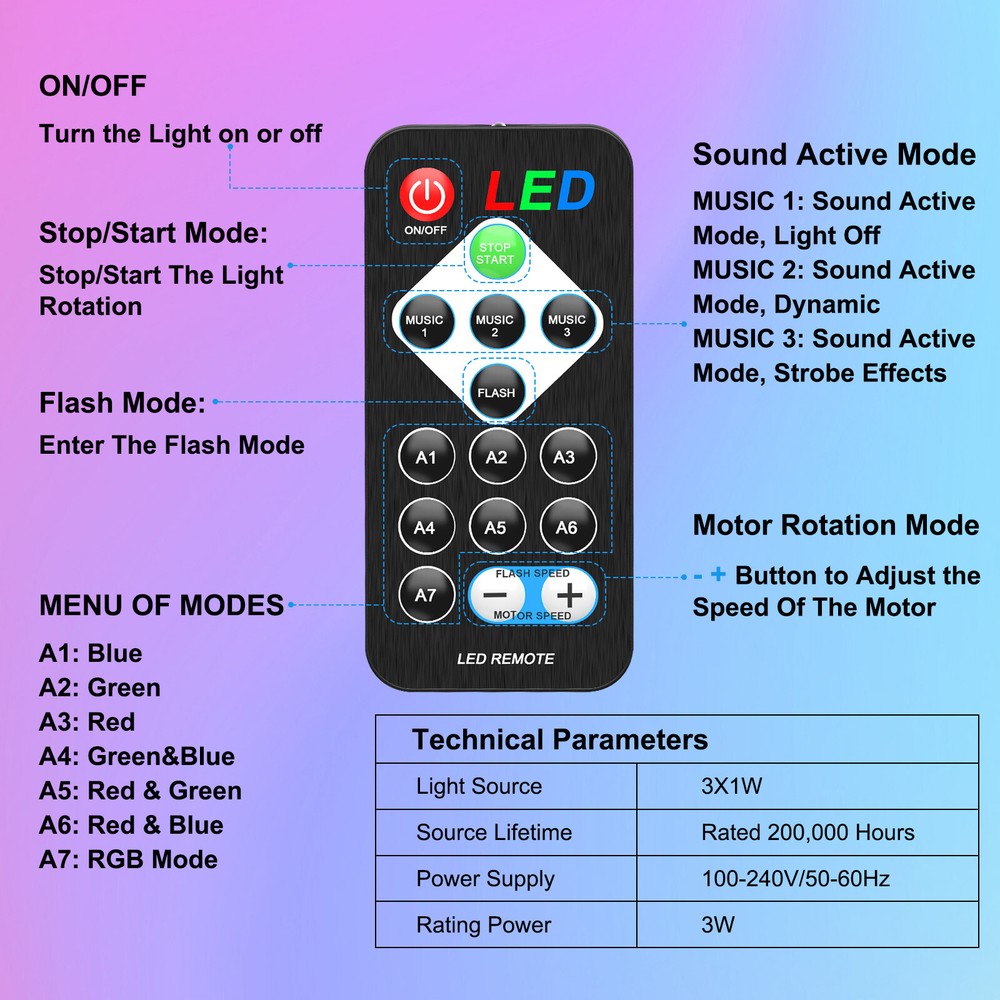 UV 3 LEDs Magic Ball Light Party Disco Stage Light DJ Strobe Ball Remote Control
