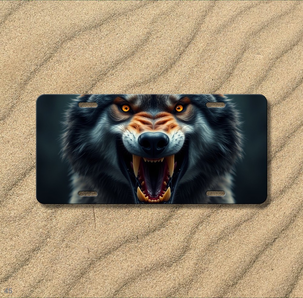 Hyperrealistic Wolf License Plate with Fangs Custom Front Plate Gift Idea