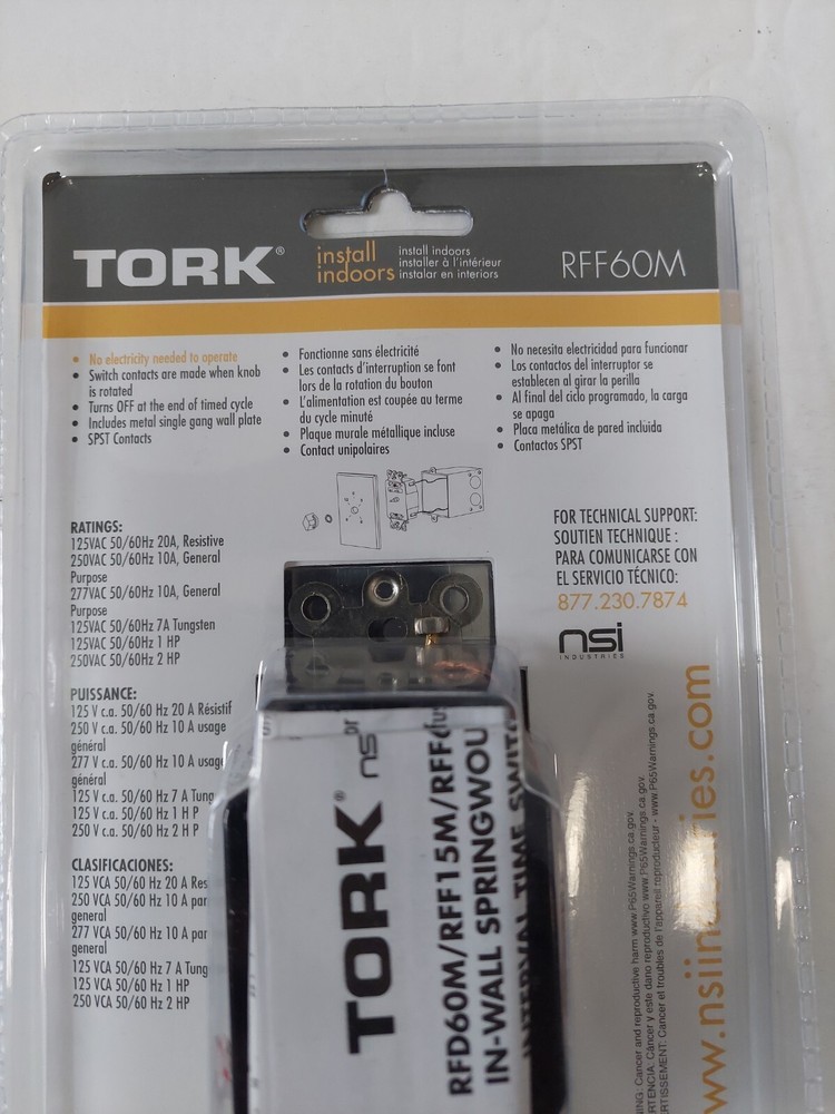 Tork In-Wall Interval Timer Switch, Range 0-60 Minutes SpringWound RFF60M Indoor
