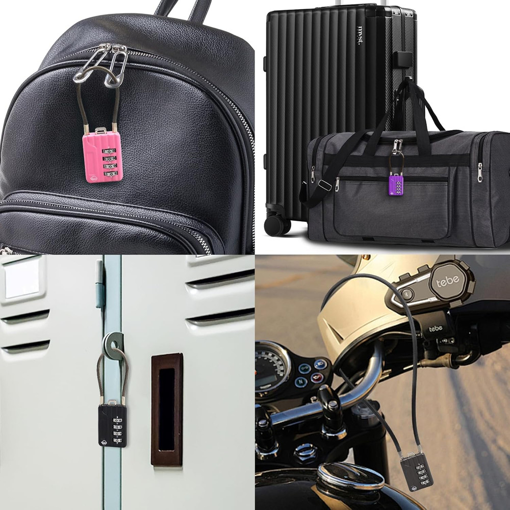 4-Digit Combination Cable Lock 50cm - Re-Settable Security Lock 2-Pack