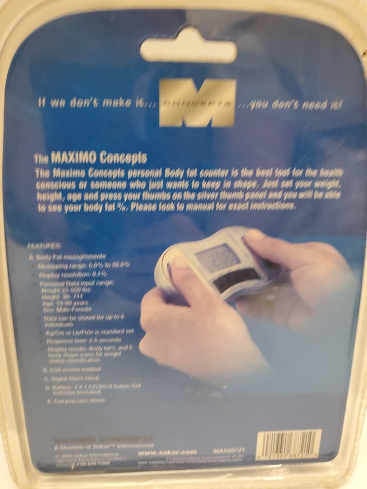 Handheld Body Fat Analyzer 8 User Memory Maximo Concepts Sakar