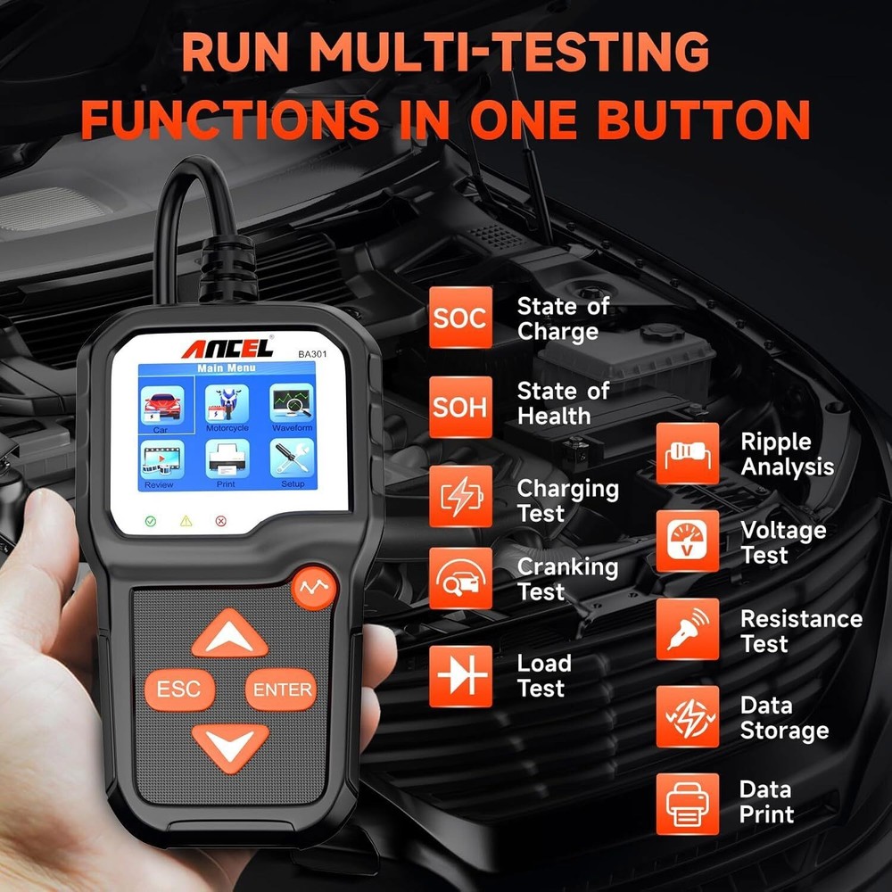 ANCEL BA301 Car Battery Tester 6V 12V Load Tester Charging System Analyzer