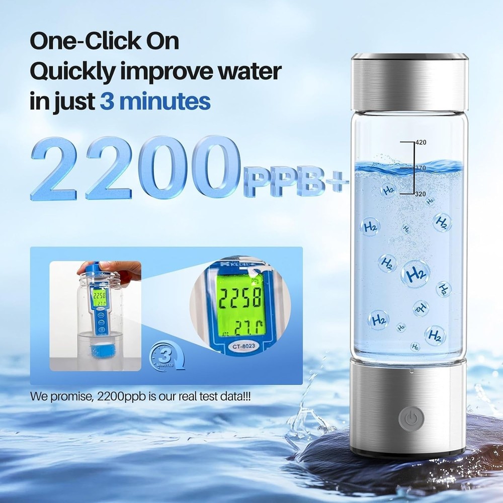 14oz Battery-Powered Hydrogen Water Generator – Quick 2200PPB Hydration Solution