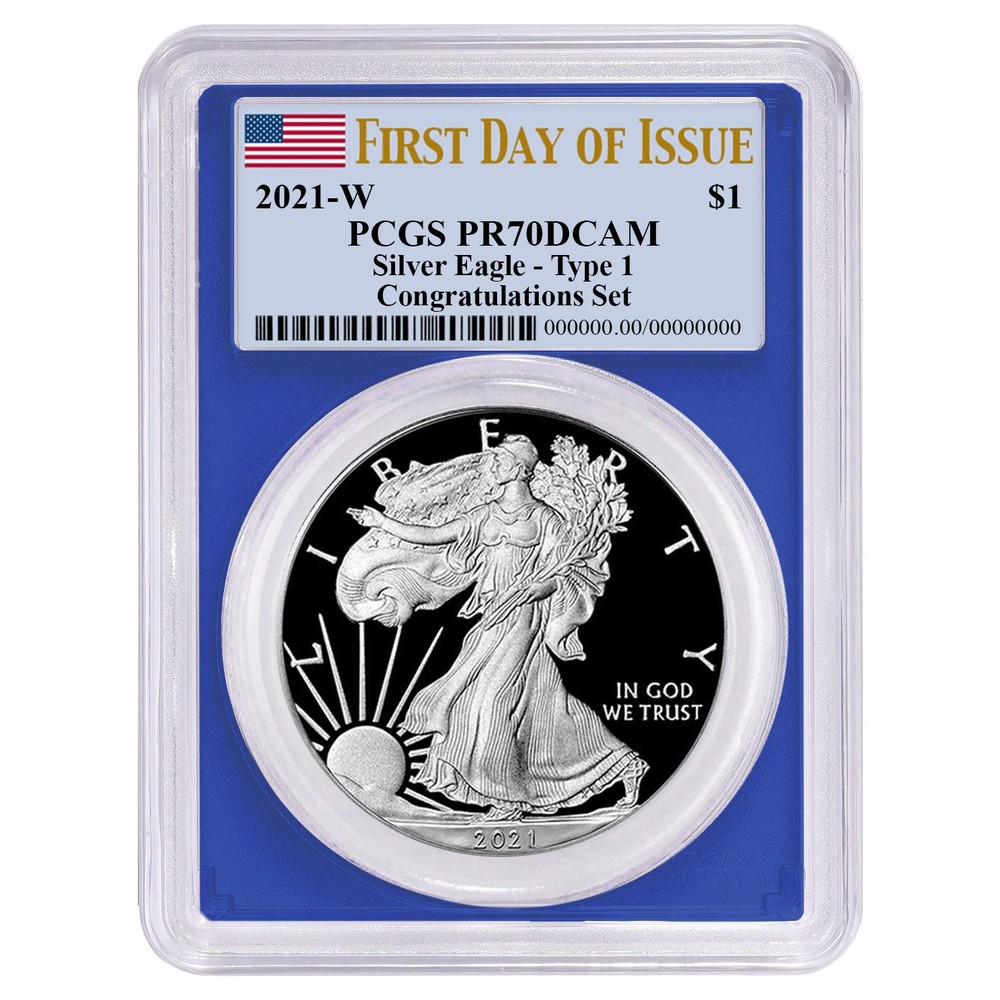 2021-W Proof $1 Type 1 American Silver Eagle Congratulations Set PCGS PR70DCAM