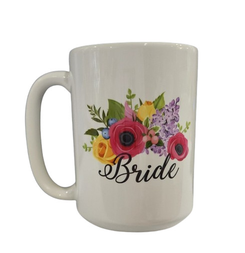 NEW Bride Ceramic Mug White 15 oz Floral Design