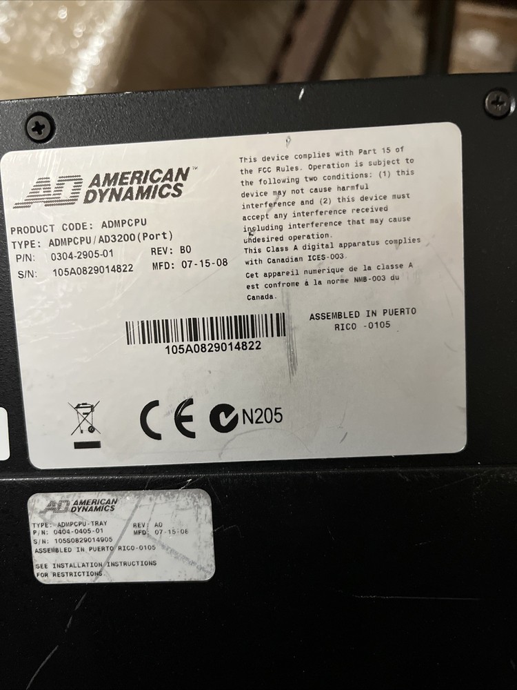 AMERICAN DYNAMICS ADMPCPU MEGA POWER CPU AD3200 MPCPU MPU CONTROL UNIT