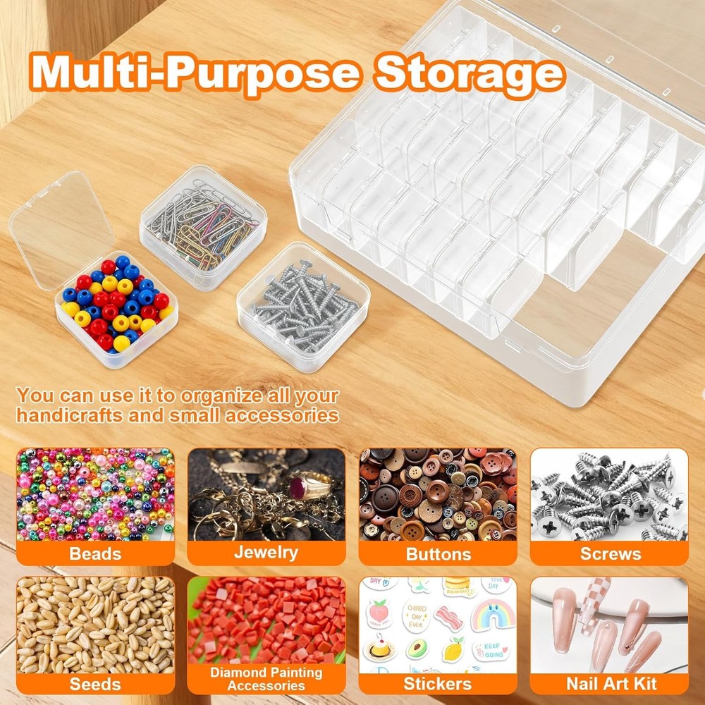 Bead Organizer Box, 30 Pcs Clear Plastic Storage Containers Features Hinged Lid