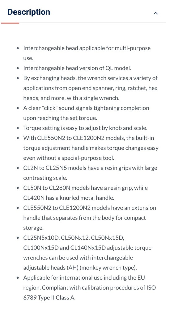 TOHNICHI CL100IX8D adjustable torque wrench with interchangeable head