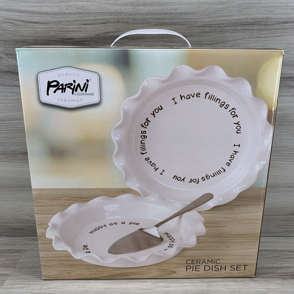Parini Cookware Rae Dunn Inspired White Ceramic Pie Dish Set New!