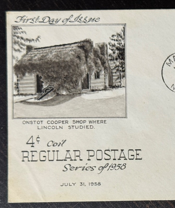 FDC 1958 4 cent Honoring Abraham Lincoln w/ Personalized Cachet