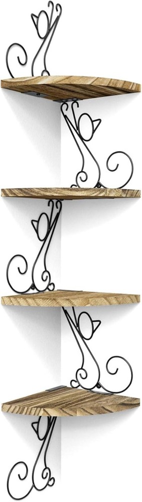 4-Tier Rustic Floating Corner Shelves in Cat Shape - Space Saving Solution