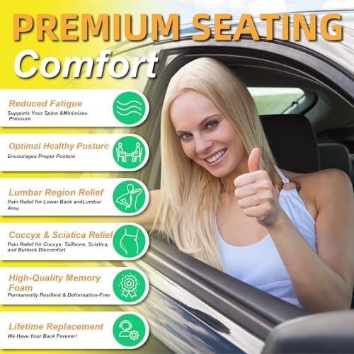 Car seat cushion with lumbar back support memory foam