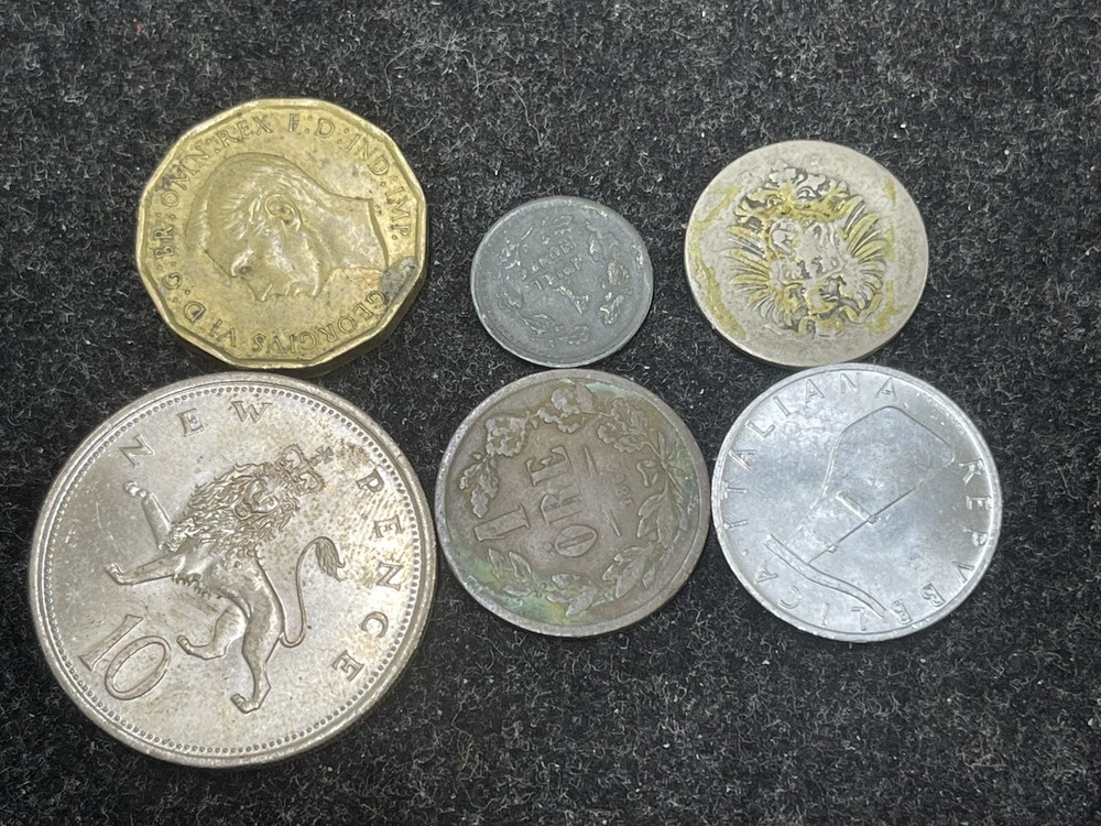 Assorted 6 World Foreign Coins Lot
