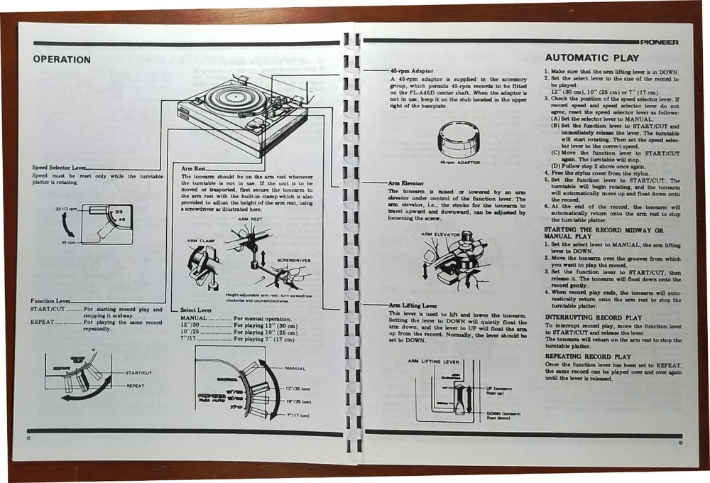 Pioneer PL-A45D Turntable Owners Manual