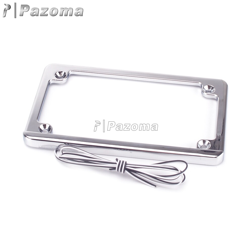 Motorcycle Chrome LED License Plate Bracket Frame w/ Light For Harley Davidson