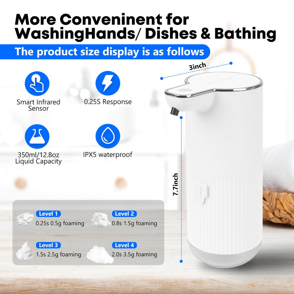 350ml Auto Sensor Touchless Foaming Hand Dish Soap Dispenser Kitchen Bathroom