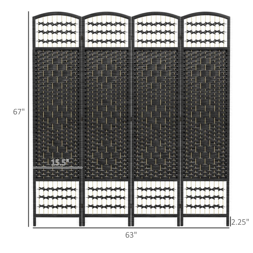 Black 5.6ft 4-Panel Folding Room Divider Screen for Interior Spaces