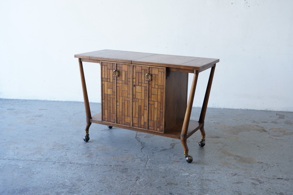 Bert England Brutalist Forward Trend Drop-Leaf Bar Cart / Serving Cabinet