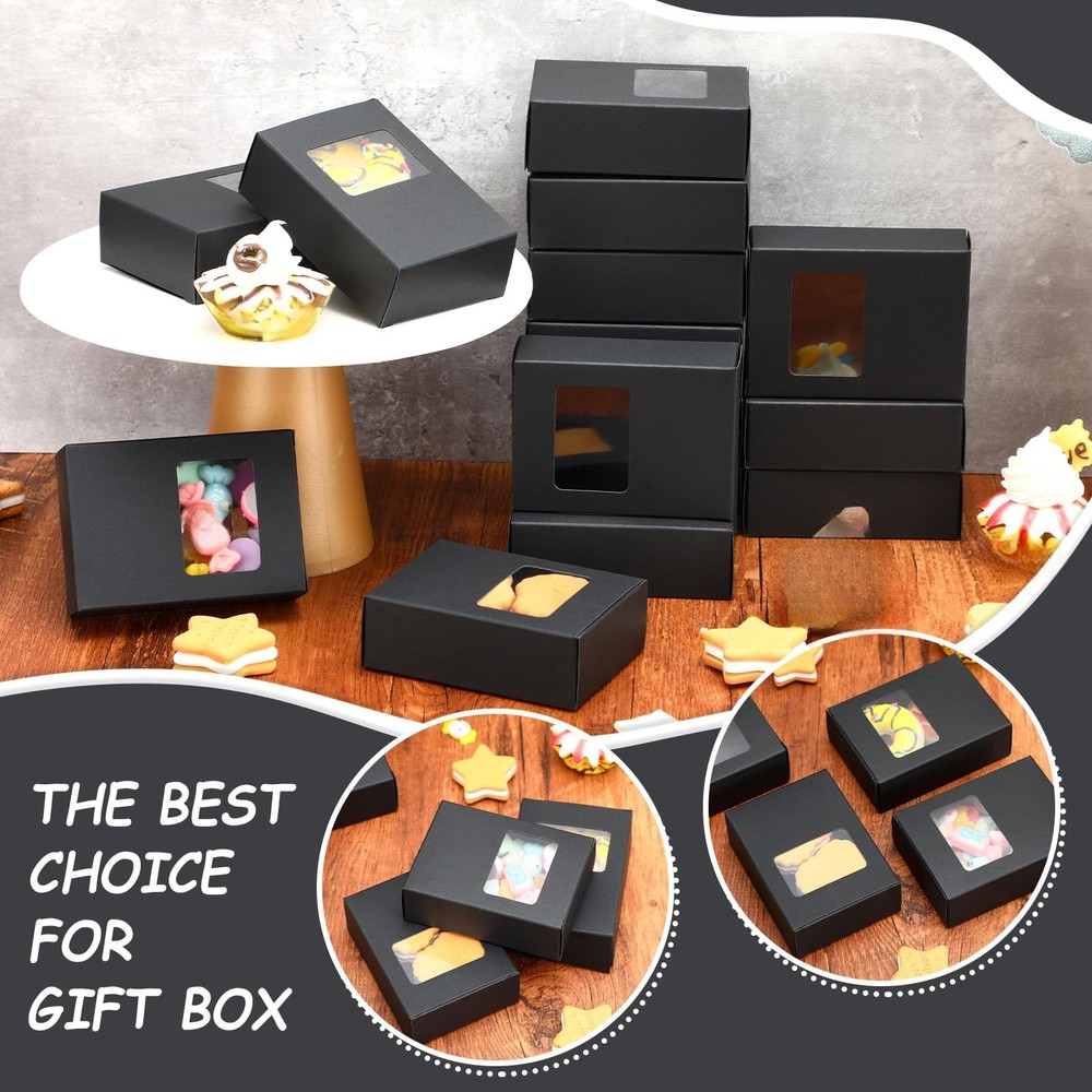 Spakon 60 Pieces Kraft Soap Boxes with Window Black Rectangle Inches,