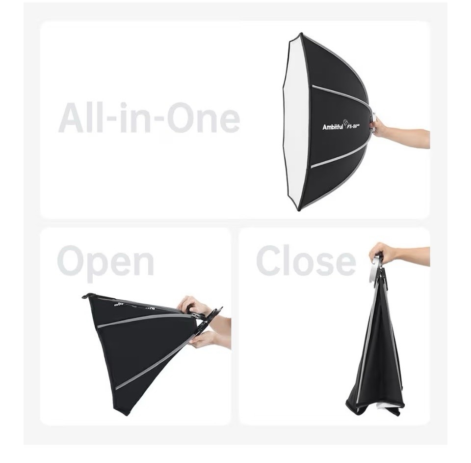 AMBITFUL FS80pro 31.4"/80cm Octagonal Softbox,Quick Release Bowens Mount Softbox