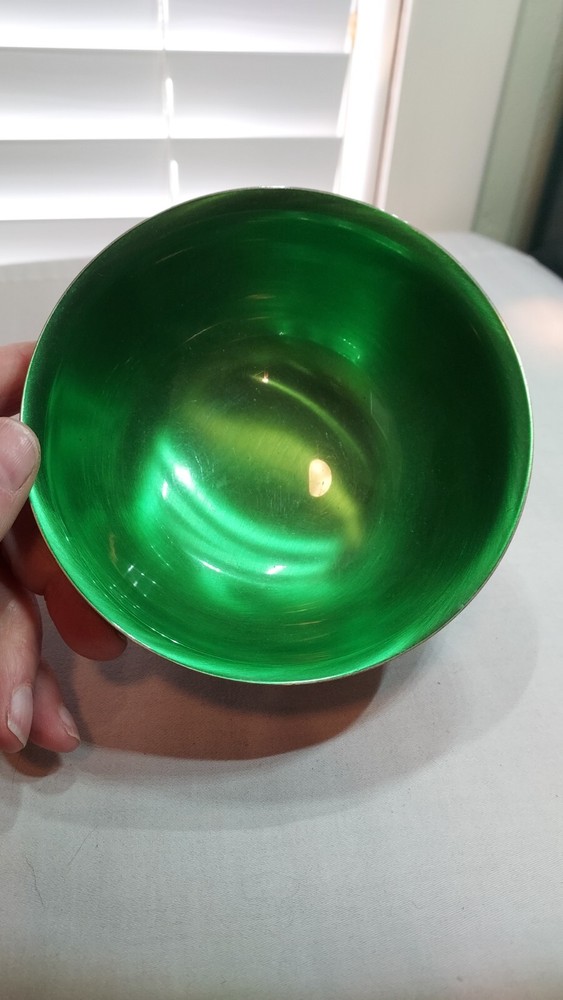 Emerald Green Enamel Wallace Footed Silver Plate Bowl 7.5”