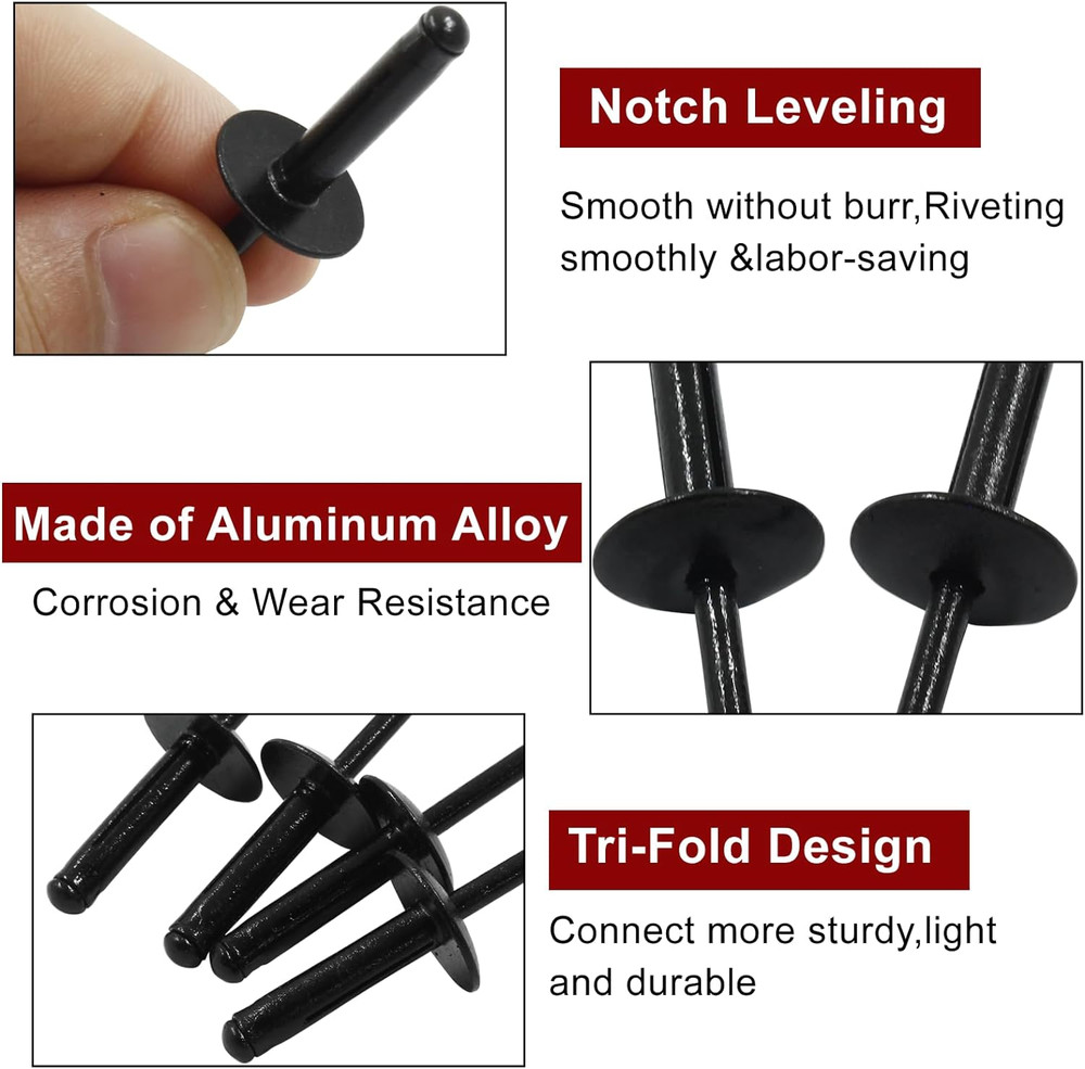 50Pcs Black Aluminum Tri-Fold Exploding Pop Rivets 3/16 Large Flange,3/16''x1'