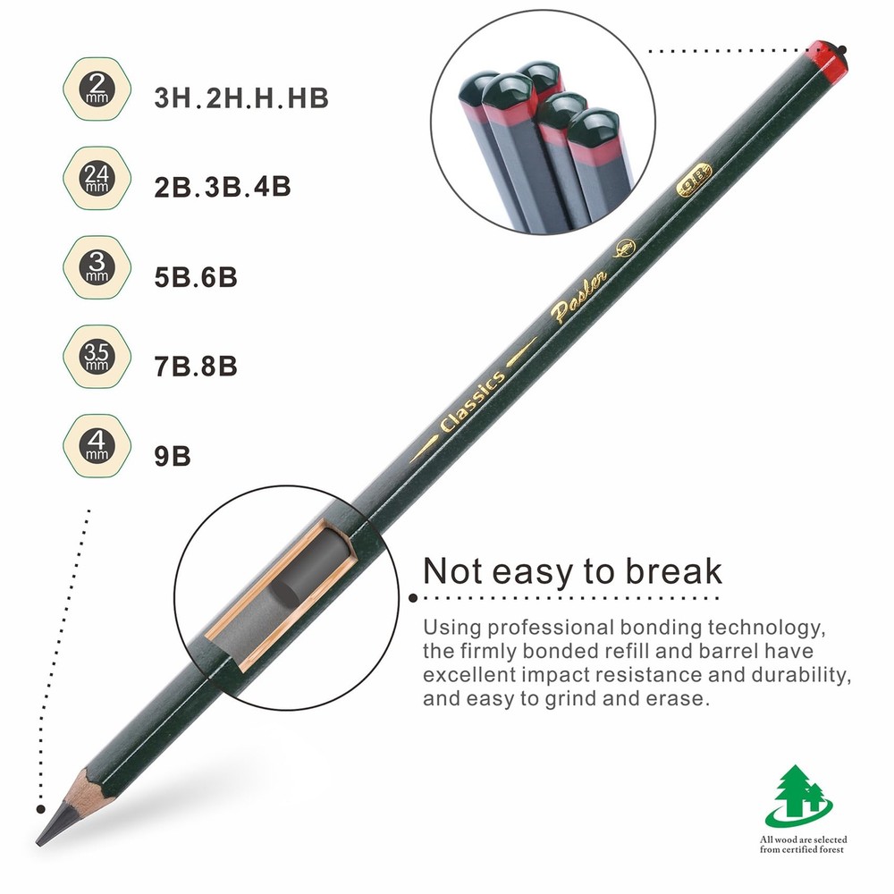 Professional Graphic Sketching Drawing Pencils 12 Count 2H