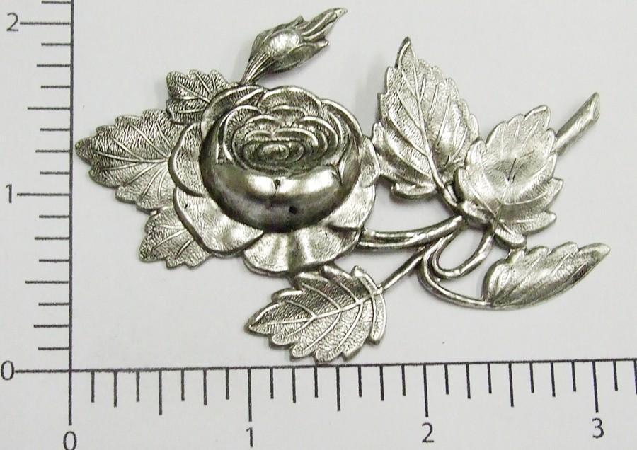 30504         Matte Silver Oxidized Victorian Large Rose Spray Finding