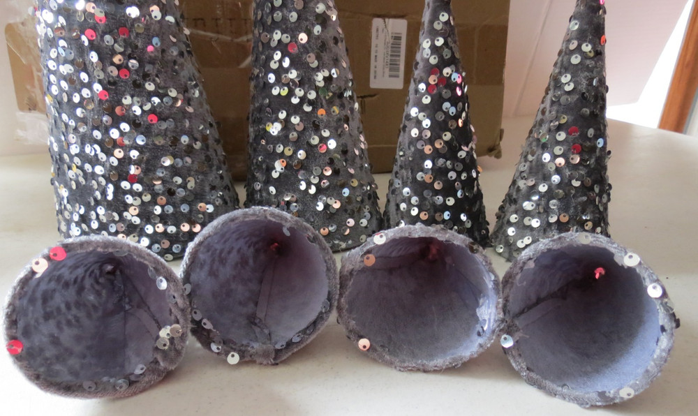 Blue Gray 8pc Sequence Table Decor Christmas Cone Trees