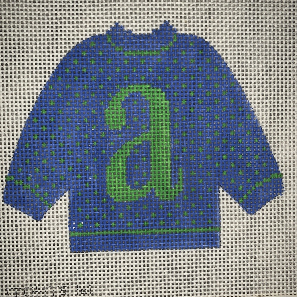 Stitch-Its Blue “a” Pullover Sweater Needlepoint Canvas 5 1/2" X 4 1/2"