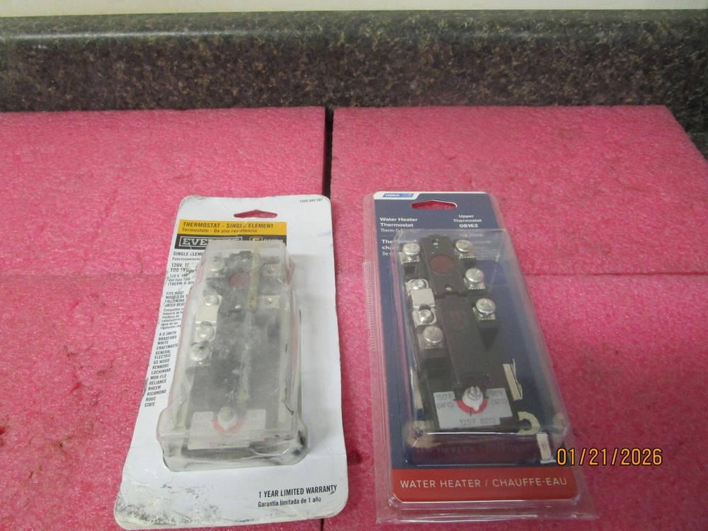 Qty (2) NEW Water Heater Thermostats (1) Everbilt 1000 042 08 & (1) Camco 08163