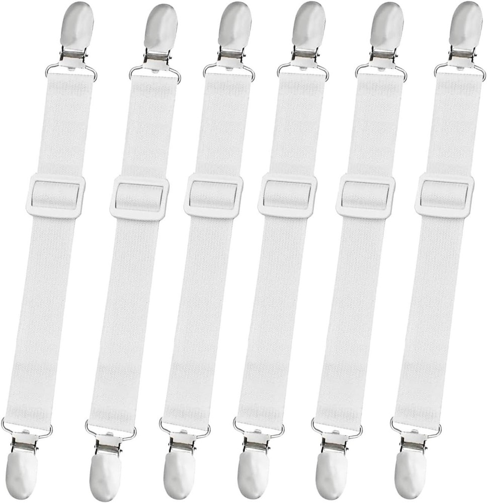 10 pcs Adjustable Bed Sheet Straps,Bed Sheet Clips, Elastic Bed Fitted White