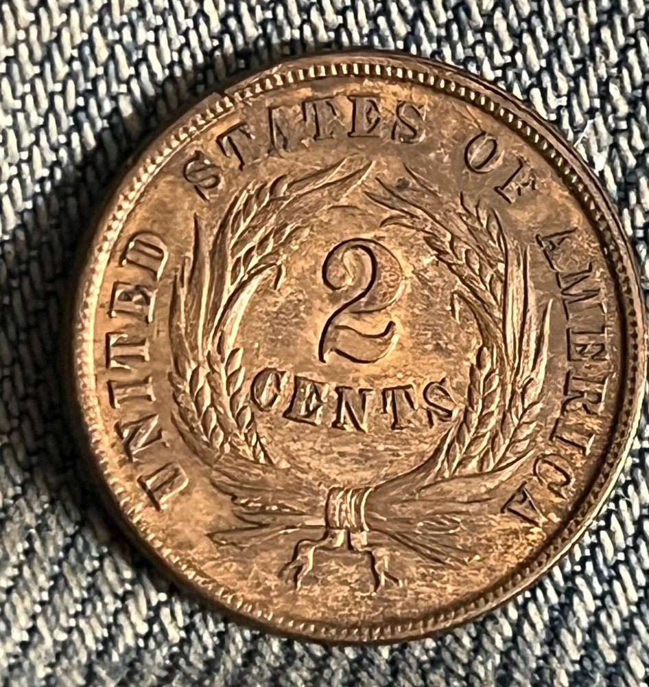 1864 Two cent Large motto. Uncirculated Some mint red remains