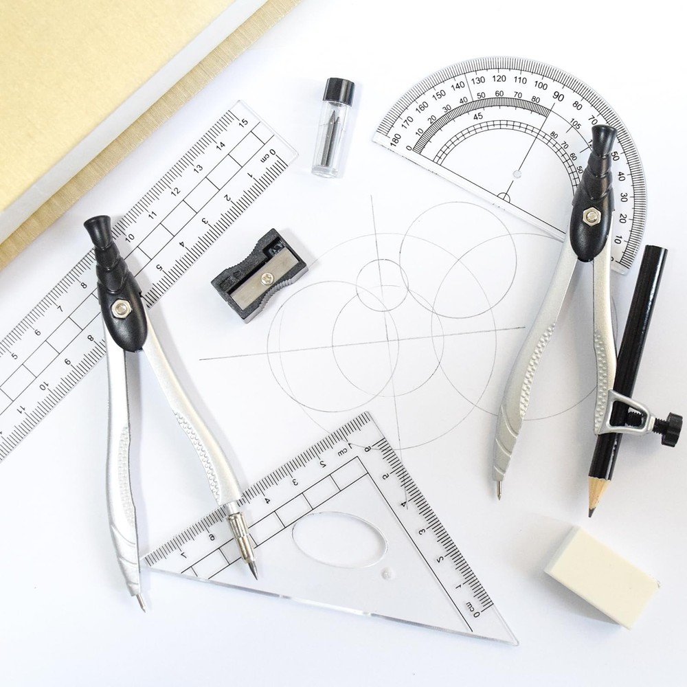 SAYEEC Geometry Set, 10 Pcs Math Protractor Compasses Kit with 10 (Black)