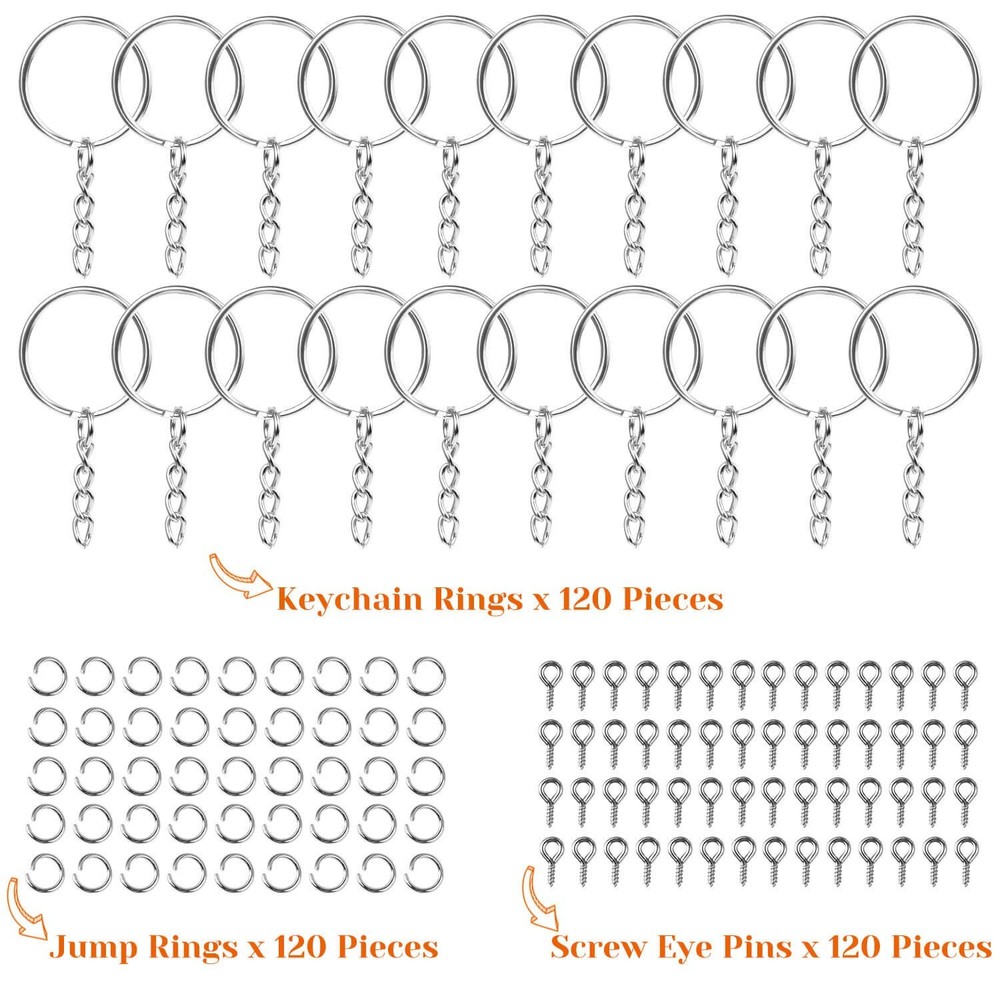Audab 360Pcs Keychain Bulk, 120Pcs Rings with Medium, ['Silver']