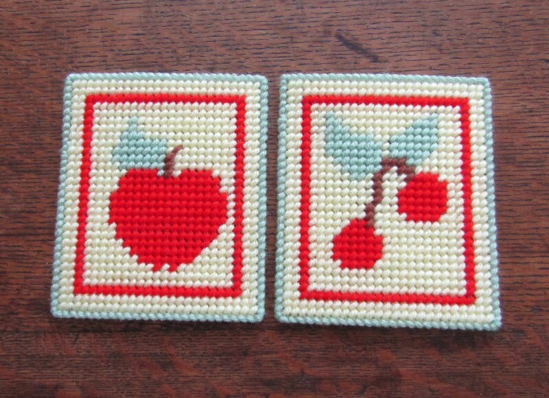 Fruit Design Beverage Coasters in Handmade Needlepoint. Home Decor. Table Decor