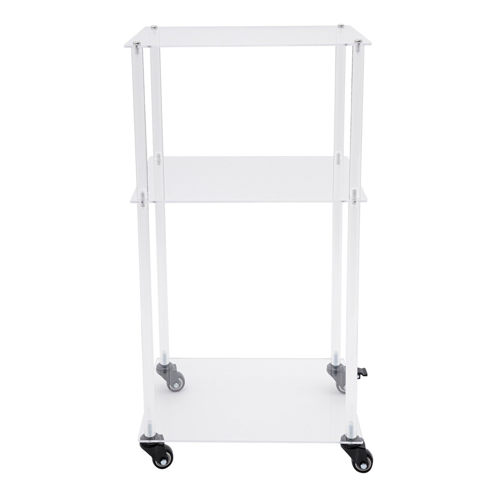 3-Tier Mobile Clear Acrylic Printer Stand Storage Shelf Printer Table on Wheel