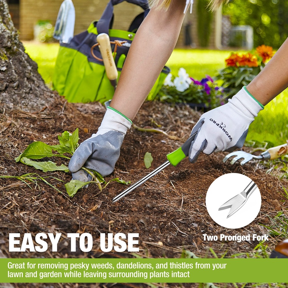 WORKPRO 11.5" Weeder Puller Tool Stainless Steel Weed Remover W/Two-Pronged Fork