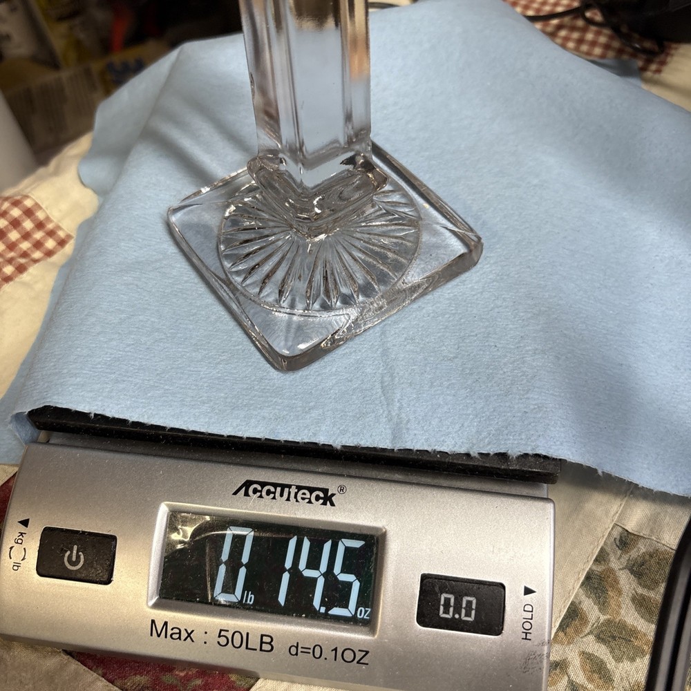 Clear Pressed Glass Candlestick Holder Sunburst Pattern Decorative 8 Inch