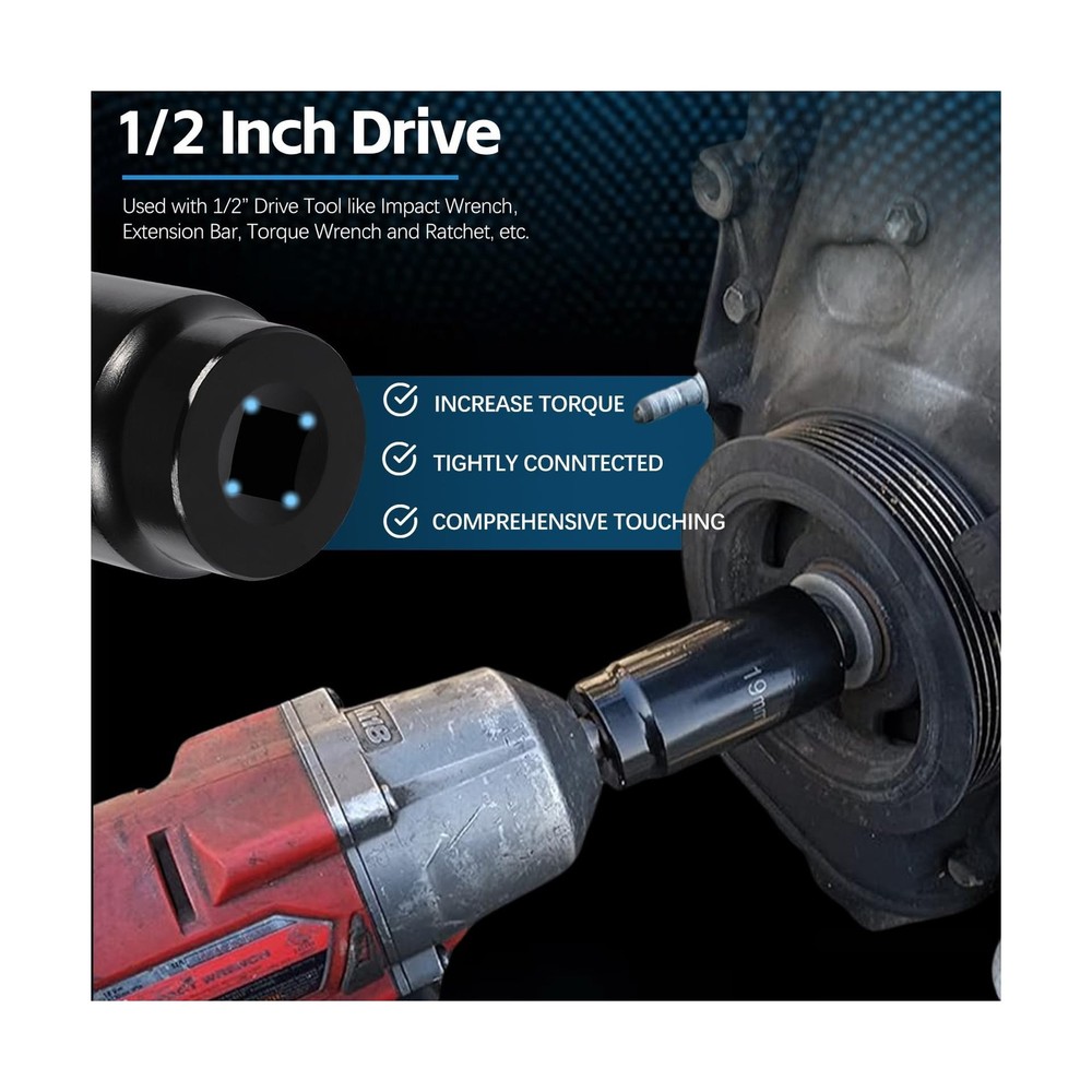 Harmonic Balancer Socket Tool 77080 for Honda 19mm Crank Bolt Socket, 3 Times...