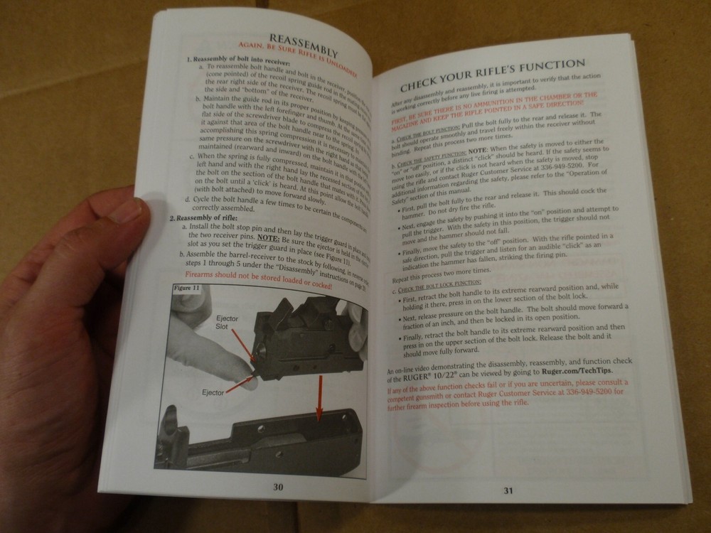 2021 Ruger 10/22 Rimfire Autoloading Rifle Instruction Operators Manual, PM058