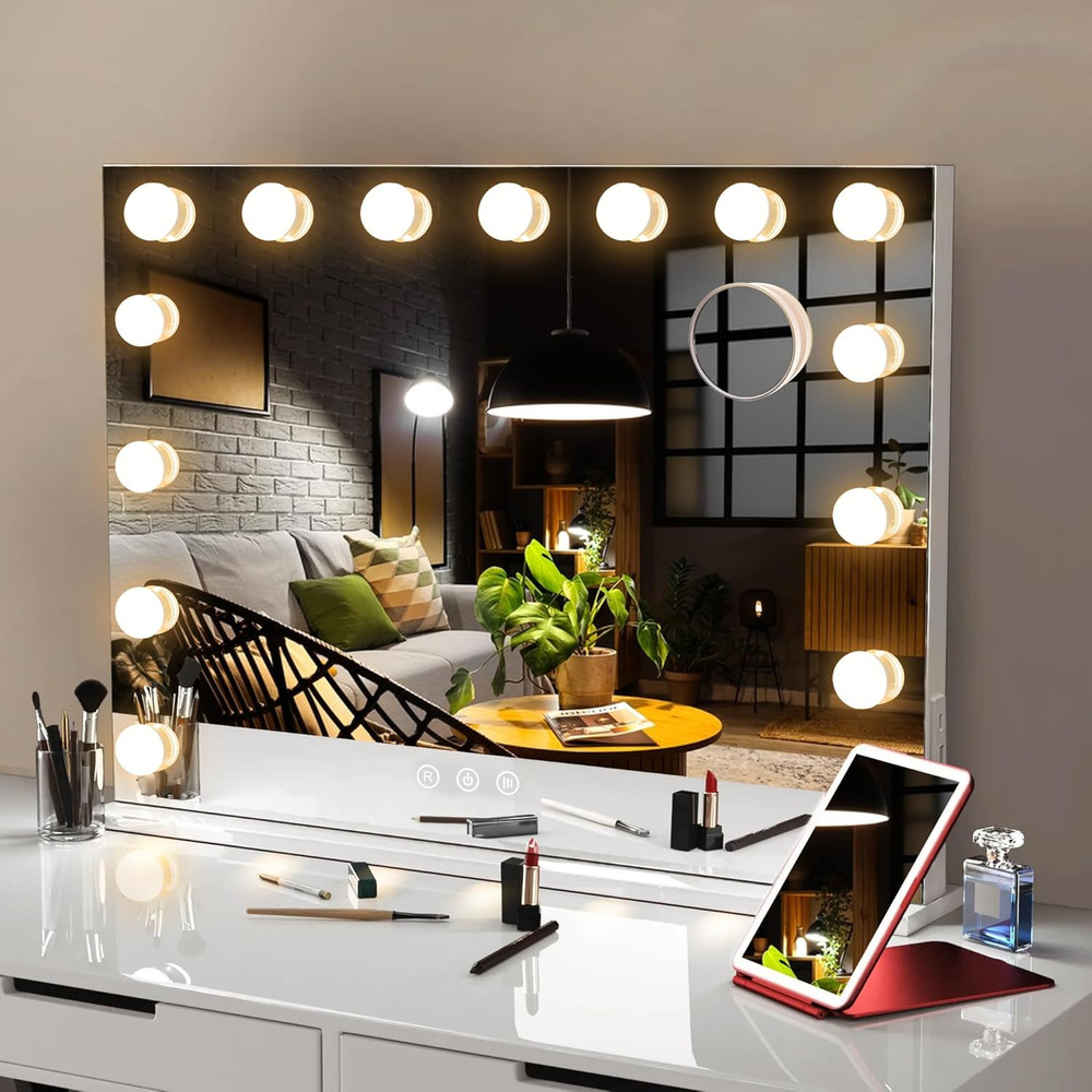 Hollywood Lighted Vanity Mirror with 15 Bulbs & 10X Magnification