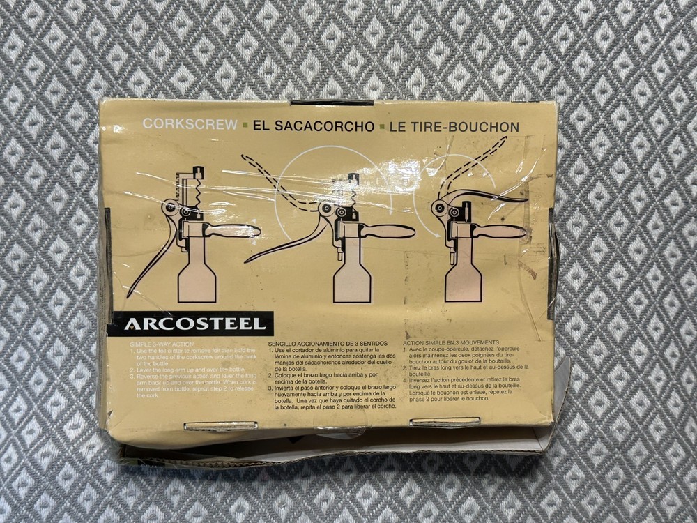 ARCOSTEEL CORKSCREW INCLUDES FOIL CUTTER AND EXTRA SCREW OPEN BOX