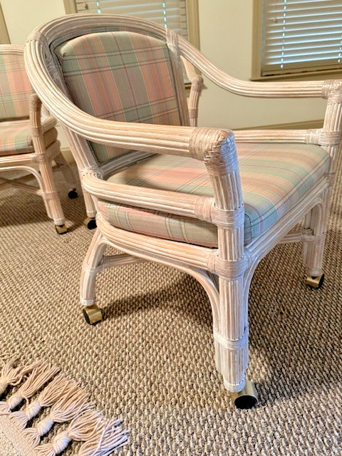 Vintage McGuire Wheat Sheaf Dining /Breakfast Table W/4 Rolling Chairs