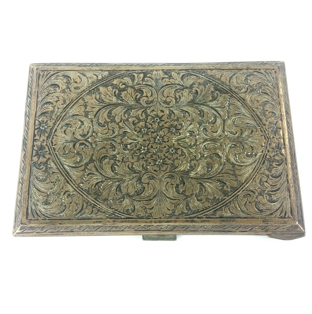 Antique 800 Silver Etched Repousse Cigarette Case 151.2 grams