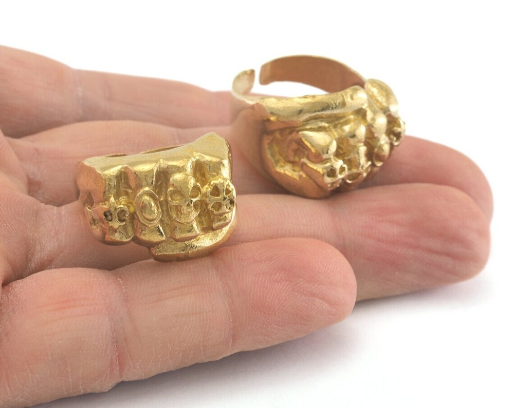 Punch Skull Adjustable Ring Raw Brass (19mm 9US inner size) 964