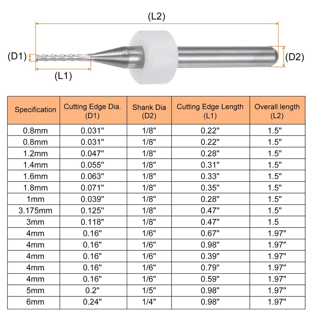 10pcs End Mill Bit 1mm Solid Carbide CNC Router Bits Engraving Cutter Tool