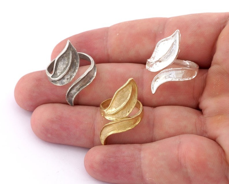 Leaf Ring Adjustable Raw brass Antique Silver,Shiny Silver (8US inner size)3198