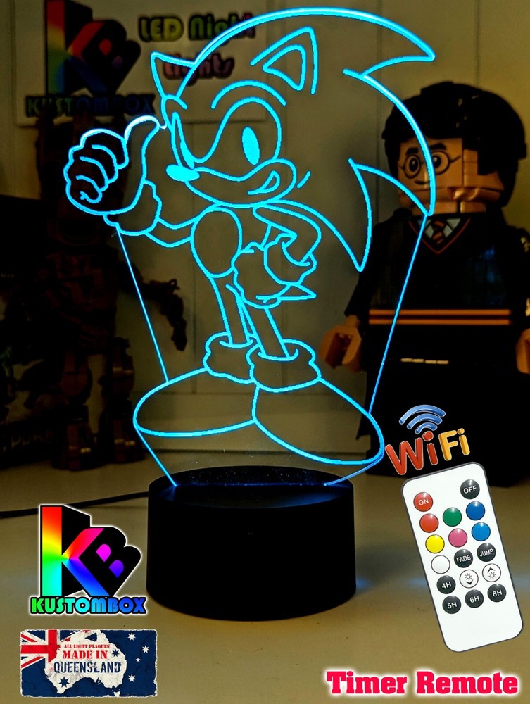 SONIC THE HEDGEHOG PERSONALISED NAME USB LED NIGHT LIGHT 7 COLOUR REMOTE CONTROL