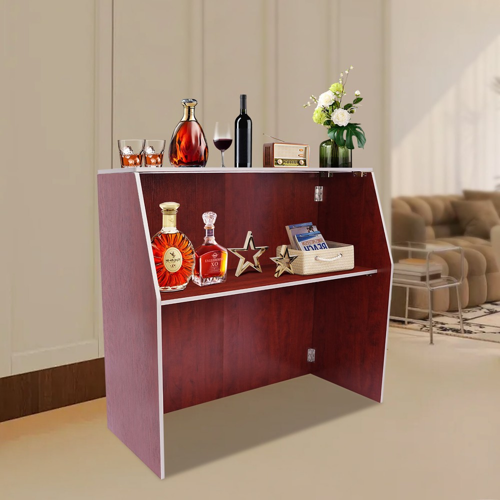 Portable Event Bar Rectangular Foldable Bar Freestanding Bar Cabinet Brown